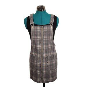 Tinsel Town Womens Overall Dress Jumper S Plaid Adjustable‎ Straps Full Zip
